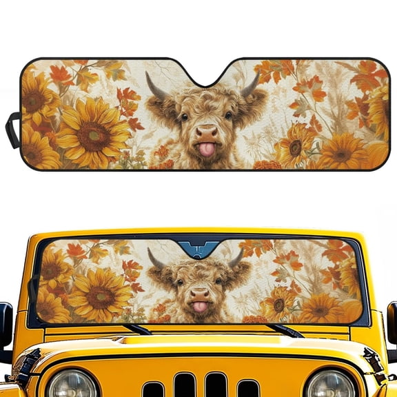HUIACONG Sunshade Windshield, Sun Visor for UV Rays & Heat Protection, Suitable for Wrangler, Compass, Gladiator & Renegade , Accessories for Jeep Wrangler | X-Small - 60x21 inches Sunflower Cow