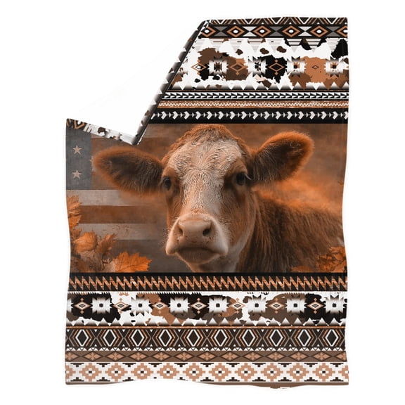 HUIACONG Super Soft Coral Fleece Home Blanket for Living Room Daily Use Bedroom, Polyester Non-Fading High Quality Coral Fleece Throw Blanket, Cow American Flag
