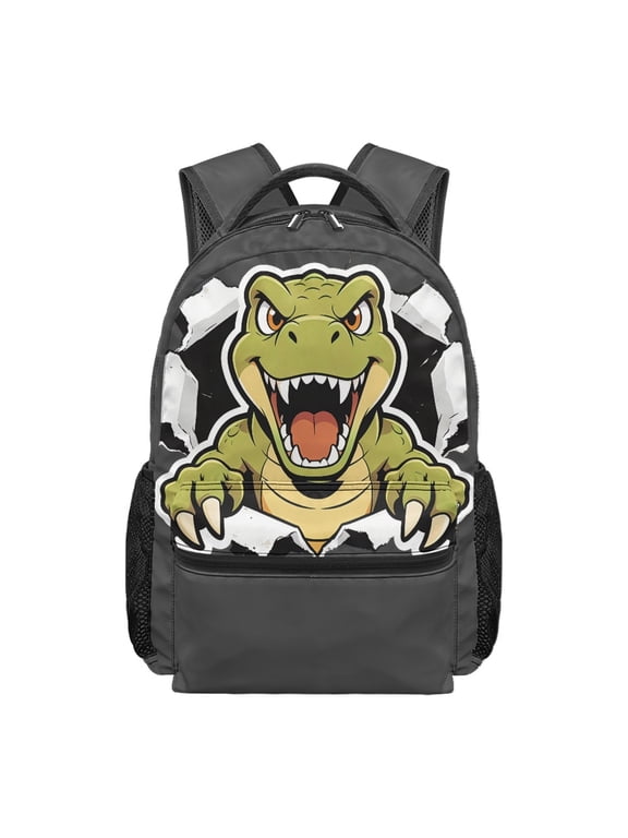 T-rex Dinosaur Print Lightweight Student Backpack, Waterproof Polyester School Bag, Adjustable Shoulder Straps School Backpack for Camping