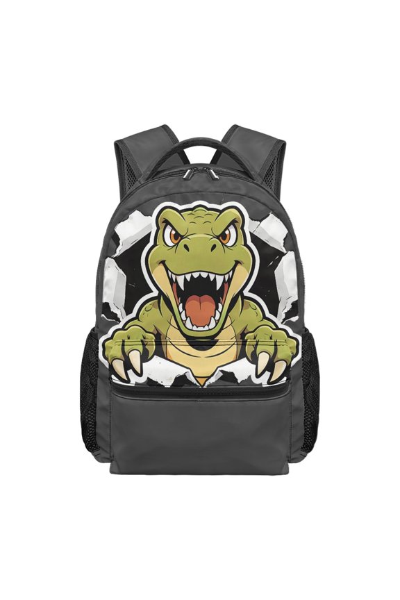 T-rex Dinosaur Print Lightweight Student Backpack, Waterproof Polyester School Bag, Adjustable Shoulder Straps School Backpack for Camping