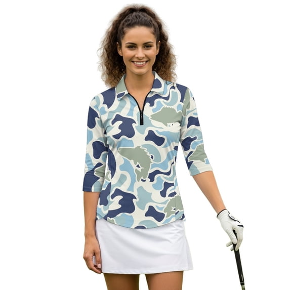HUIACONG Tennis Activewear with Fish Camo Design, Tennis Tops for Women, Soft Comfortable Top for Golf, Tennis, Hiking, Running, Gym