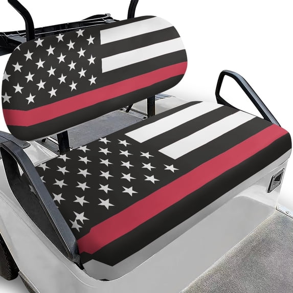 HUIACONG Thin Red Line American Flag Pattern Universal Fit Golf Cart Seat Covers 2 Pack for Club Car Precedent EZGO TXT/RXV, Breathable Easy to Clean Golf Cart Seat Cover