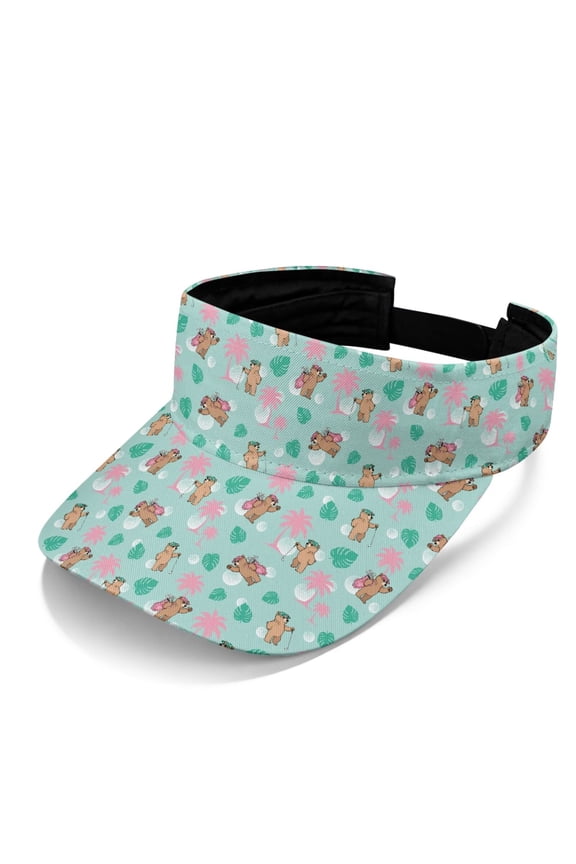 Tropical Bear Golf Visor Hat, Palm Tree Golfing Bear Sun Visor, UV Protection Adjustable Empty Top Cap for Summer Golf Course