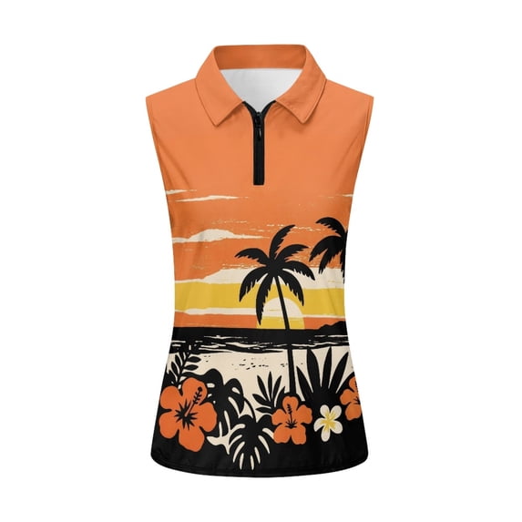 HUIACONG Tropical Palm Tree Durable Women Sleeveless Golf Half Zip Vest, Quick Dry Workout Tank Tops Casual Fashion for Running Tennis Outdoor