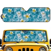 HUIACONG Tropical Plumeria Windshield Sun Shade for Jeep Wrangler JK JKU JL JLU1997-2024,Window Sun Visor for UV Rays & Heat Protection Easy to Install Heat Reflector-Keep Your Vehicle Cool