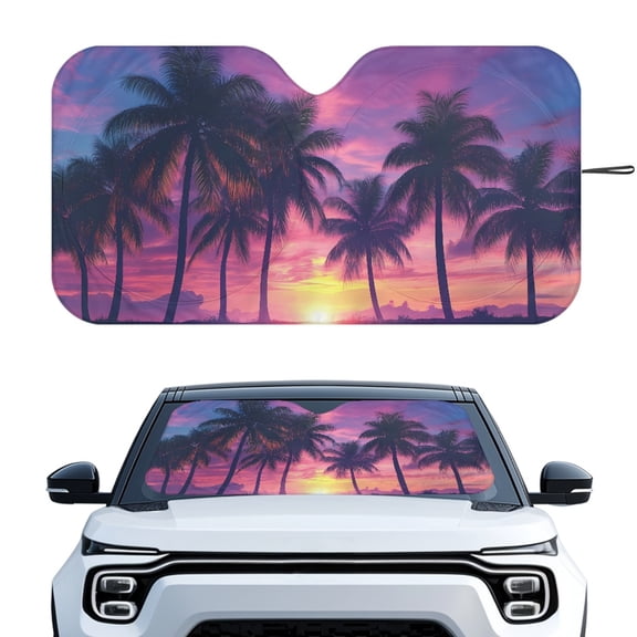 HUIACONG Tropical Sunset Palm Print Foldable Sunshade Block Sun Rays Easy Storage Windshield Sun Shade for Car Windshield Trucks Windshield Covers