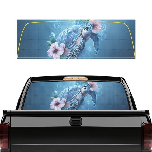HUIACONG Turtle Back Window Decals Trucks Rear Window Decal Hibiscus Flower Personalized Decoration Truck Rear Windows Perforated Decal Back Window Decals Stickers for Truck SUV