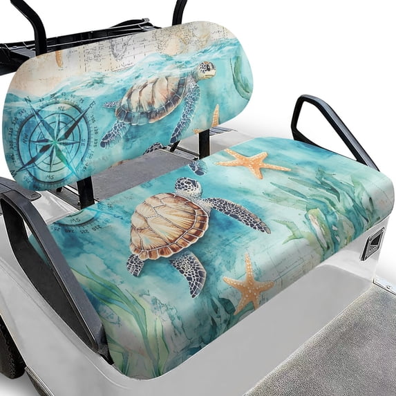 HUIACONG Turtle and Star Pattern Parts Accessories Golf Cart Accessories, With an extra handle Universal Fit Comfortable Golf Cart Seat Covers for 2 Person Seats Club Car DS 1982-2000 Golf Carts DS