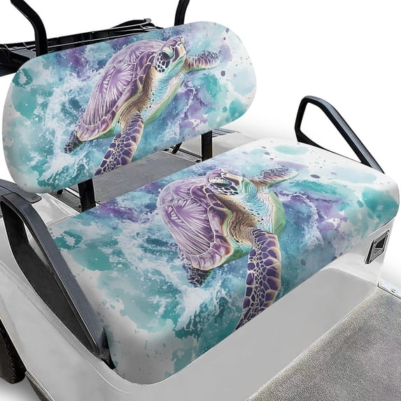HUIACONG Turtle Watercolor Golf Cart Seat Covers 2 Piece Lightweight for 2 Person Seats EZGO, Washable Non-Slip Golf Cart Seats Towel Super Soft