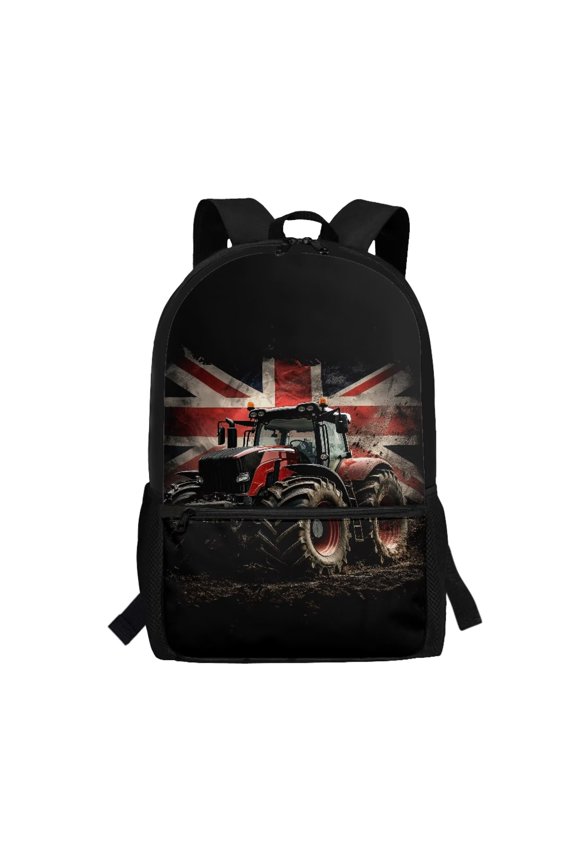 UK Flag Tractor Kids Backpack for Teen Boys Lightweight Water Resistant Large Capacity for Elementary Middle High School Daily Travel