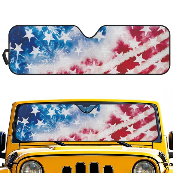HUIACONG US Flag Sun Shade Windshield for 2007-2023 Wrangler Rubicon Sahara TJ JK JKU 2 & 4 Door-Blocks UV Rays Sun Visor Protector,Car Sun Shade Keep Your Vehicle Cool,Car Window Shade