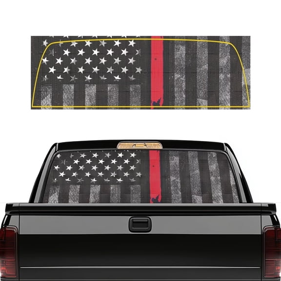 HUIACONG US Flag Truck Rear Window Sticker Firefighter Rear Window Sticker Truck Rears Windows Perforated Stickers Wrap Personalized Decoration Fit for Most Pickup Trucks and Suvs