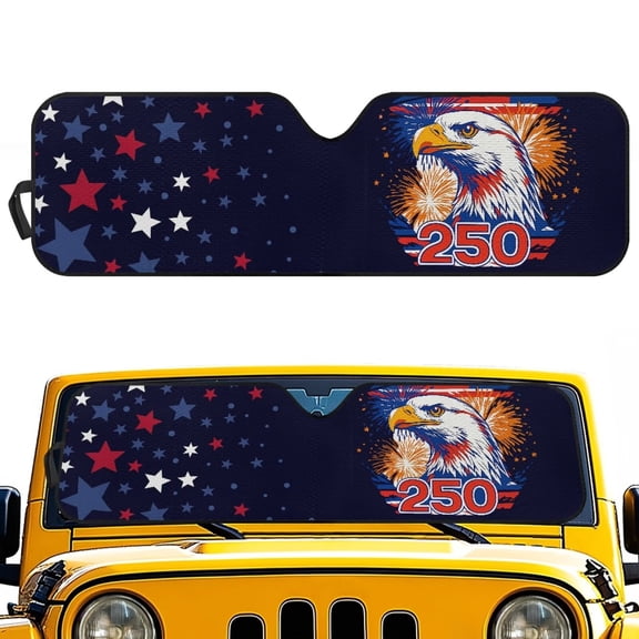 HUIACONG US Flags Eagles Windshield 250th Sunshade, Sun Visor for UV Rays & Heat Protection, for Wrangler, Compass, Gladiator & Renegade , Accessories for Jeep Wrangler | X-Small - 60x21 inches