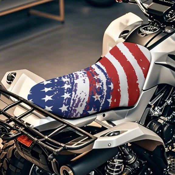 HUIACONG US Flags Seat Covers for ATV Washable Fabric ATV Motor Seat Cover Accessories with Elastic Edge for Sportsman/Rancher/Foreman/Scrambler/Kodiak/Polaris Scrambler