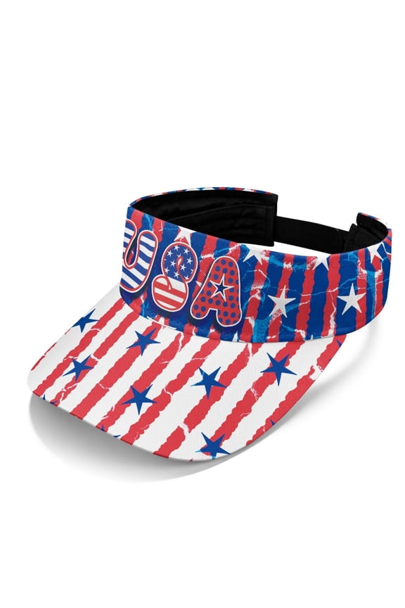 USA Flag Design Adjustable Sun Visor Cap, Polyester Fabric Breathable Open Top Visors UV Protection Sports Visor Hat for Men