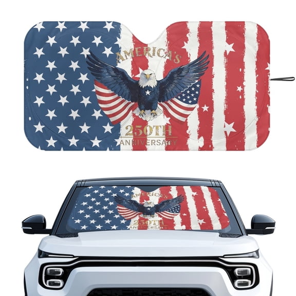 HUIACONG USA Flag Foldable Sunshade Heat Shield Blocks UV Rays Car Windshield Sun Shade for Small Sedans Universal Windshield Most Windshields