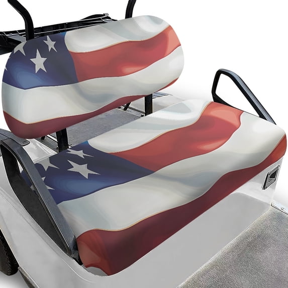 HUIACONG USA Flag Universal Fit Golf Cart Seat Covers 2 Pack, Washable Anti-Slip Portable Golf Cart Seat Cover for Club Car Bench Seats Club Car Precedent
