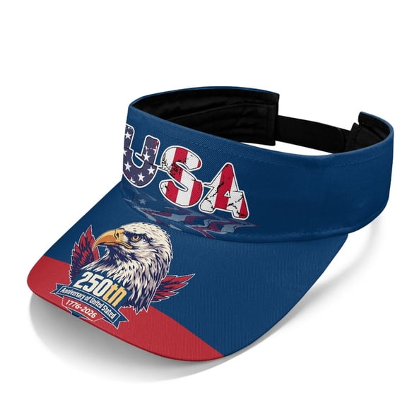 HUIACONG UV Protection Polyester Fabric Sun Visor for Running Beach, Open Top Adjustable Adjustable Strap Sun Visor Cap, Bald Eagle 250th Anniversary