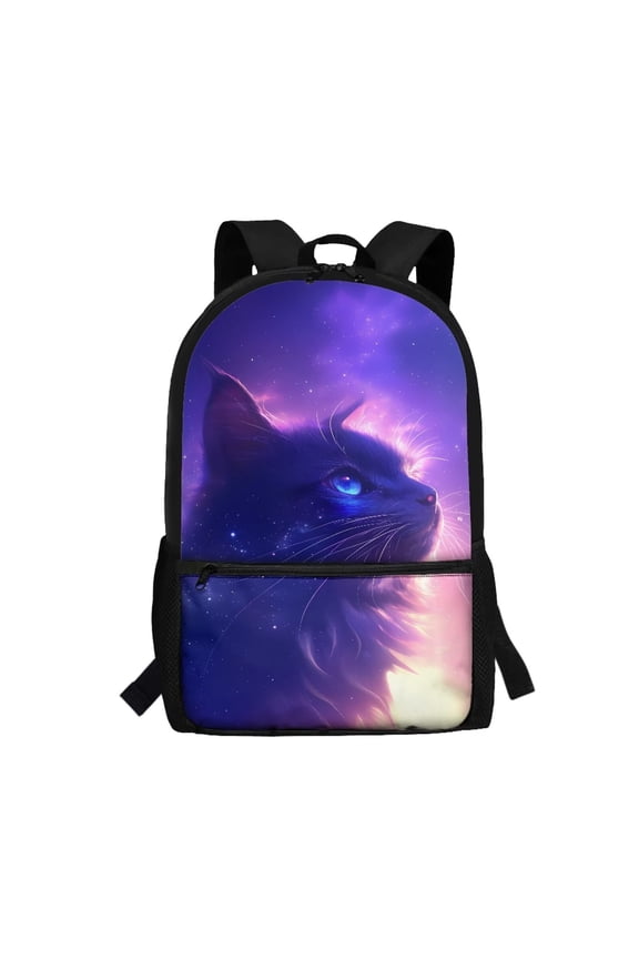 Unisex School Backpack for Age 6-18 Galaxy Cat Print Large Capacity Lightweight Water Resistant Bookbag for Elementary Middle High School Students Daily Use