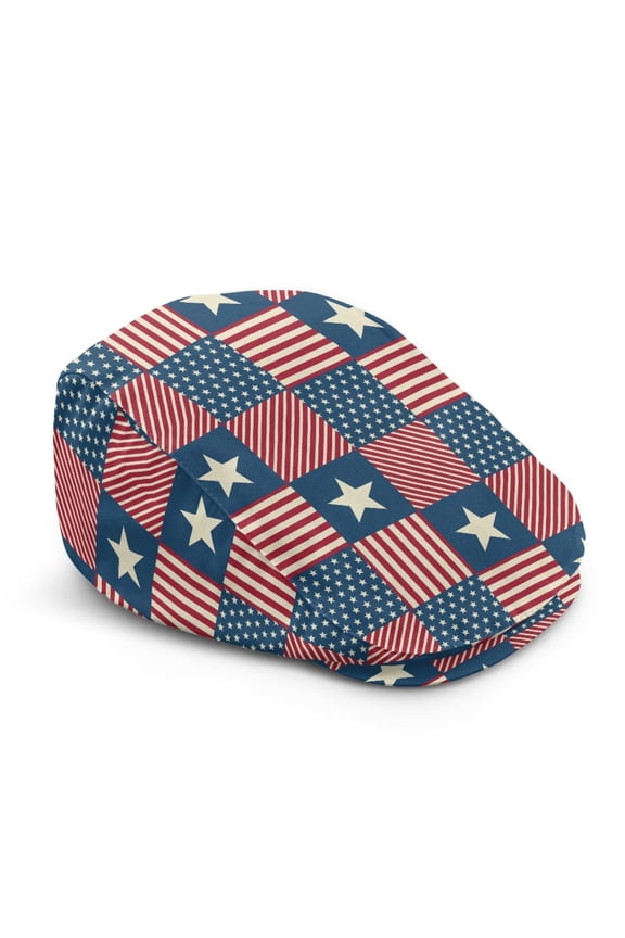 Vintage American Flag Patchwork Newsboy Cap for Men, Soft Comfortable All-Season Lightweight Hat, Ideal for Commuting, Weekend Outings, Casual Wear, Father's Day & Anniversary Gifting