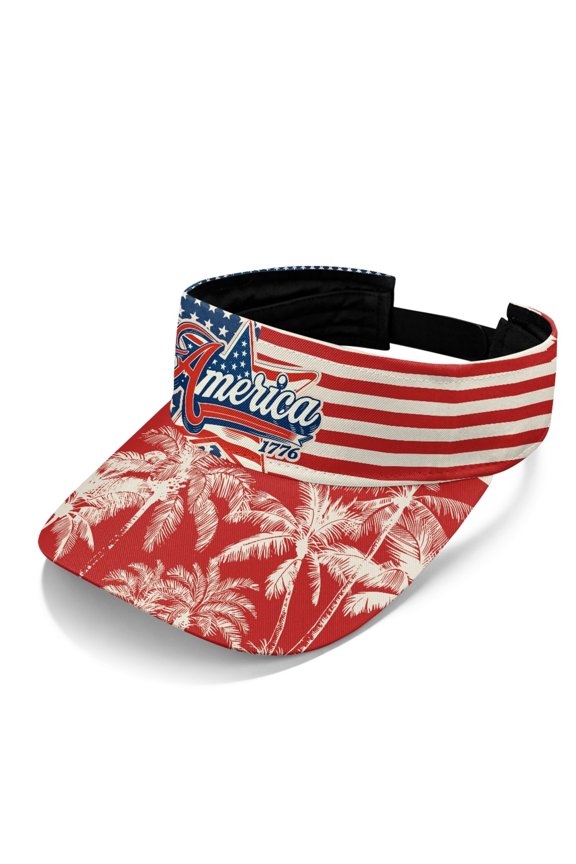 Vintage American Flag with Palm Tree Print Sports Sun Visor Outdoor Sport Hiking Visor Hat Wide Brim Cozy Neck Flap Fishing Summer Adult