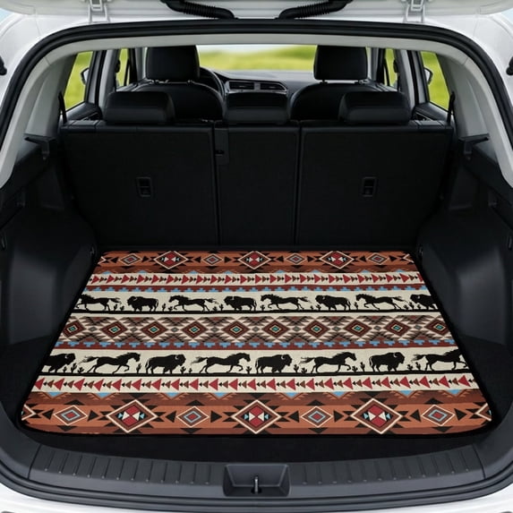 HUIACONG Vintage Compass Mountain Print Car Trunk Mat, Stitched Edge Polyester 29" x 39", Non-Skid Stain Resistant All Season Cargo Liner, Quick Install Universal Fit for SUVs