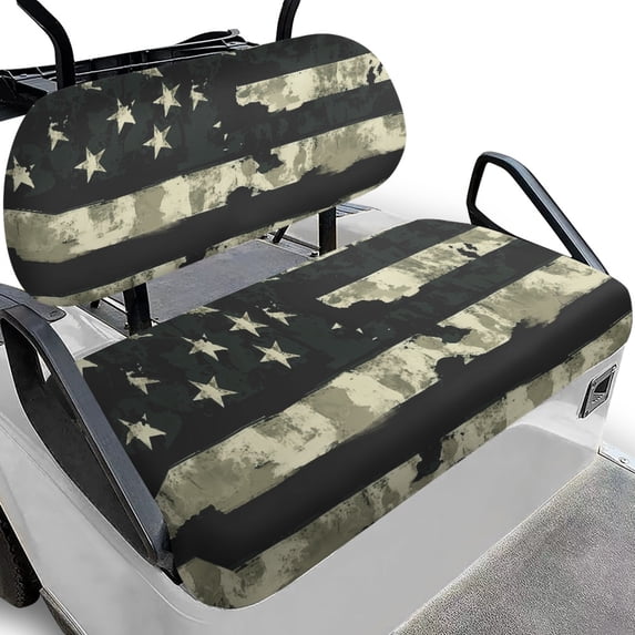 HUIACONG Vintage Distressed American Flag Pattern Golf Cart Accessories, Easy to Install Universal Fit Golf Cart Seat Covers 2 Piece for More Golf Carts