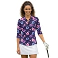 thumbnail image 1 of HUIACONG Watercolor Plumeria Floral Print Women's Golf Polo Shirts Quarter Zip Polyester Spandex Fabric with Versatile Ladies Golf Top 3/4 Sleeve for Womens, 1 of 10