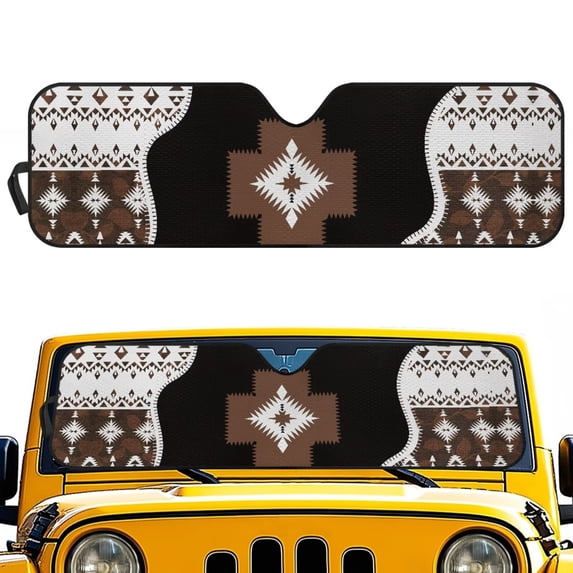 HUIACONG Western Aztec Sun Shade Windshield Compatible with Jeep Wrangler JK JL Windshield Shade Heat Shield Windshield Cover Bolck UV Rays & Protect Car Interior