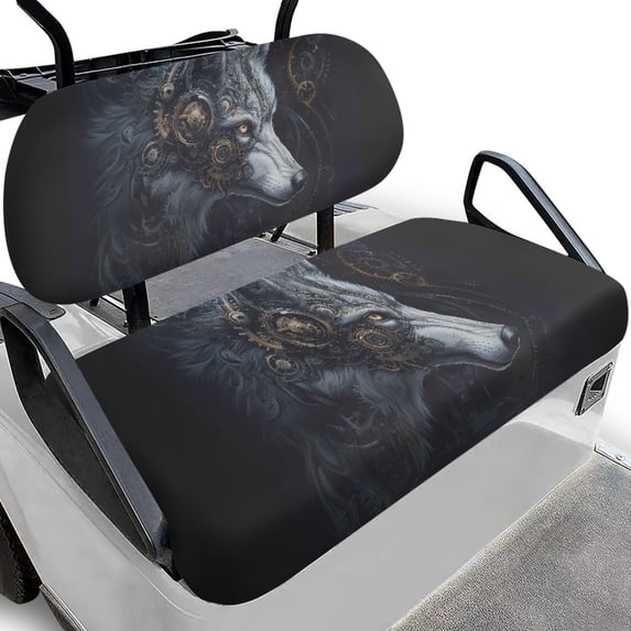 HUIACONG Wolf with Gears Pattern Thickened Golf Cart Blanket Seat Covers, Universal Breathable Comfortable Golf Cart Seat Covers 2 Pack for EZGO RXV Standard Seat Cushion Club Car