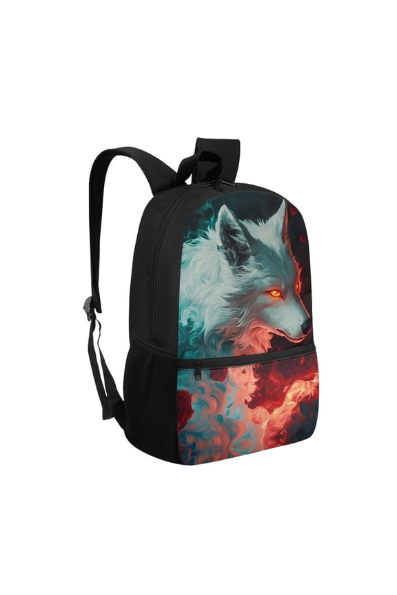 Wolf Print School Backpack for Girls Boys Age 6-18 Large Capacity Water Resistant Back to School Backpack for Elementary Middle High School Students Daily Use