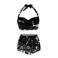 thumbnail image 1 of HUIACONG Women's 2 Piece Sexy Halter Bikini Music Note Piano Keyboard Print Tummy Control Bathing Suits High Waisted Ruched Swimsuit-2XL, 1 of 6