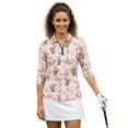 thumbnail image 1 of HUIACONG Women's Golf Polo Shirts with Easter Bunny Pattern, Polyester Spandex Fabric Quick Dry 3/4 Sleeve Golf Top for Golf Tennis Outdoor Activities, 1 of 10