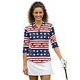 thumbnail image 1 of HUIACONG Women's Golf Polo Shirts with Patriotic Golf Pattern, 3/4 Sleeve Breathable Athletic Tops for Golf and Tennis Enthusiasts, 1 of 10