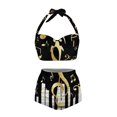 thumbnail image 1 of HUIACONG Women's Halter High Waisted Bikini Gold Music Note Piano Keyboard Print High Cut Two Piece Ruched Tummy Control Swimsuit Bathing Suit-XS-5, 1 of 6