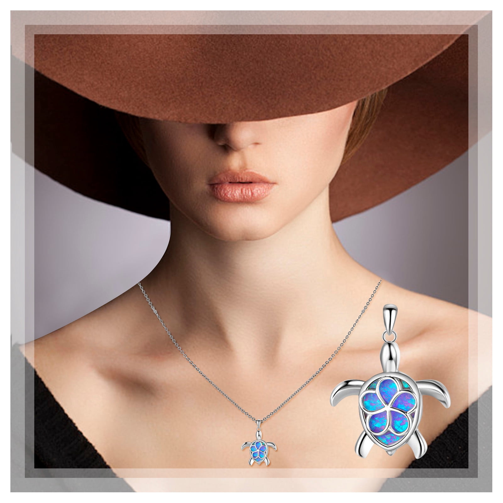 HUIAGAWBYU Women Charm Cute Sweater Necklace Opal Turtle Pendant ...