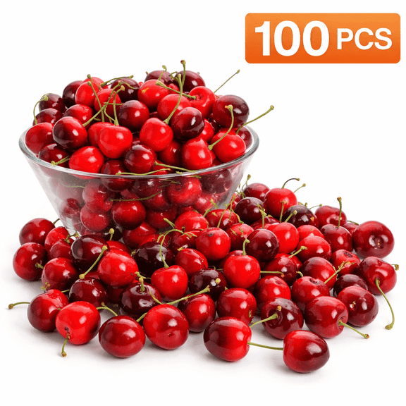 HUIANER 100Pcs Artificial Cherries, Lifelike Fake Fruit Cherry Model for Home Kitchen Party Decoration Desk Ornament, Red and Black