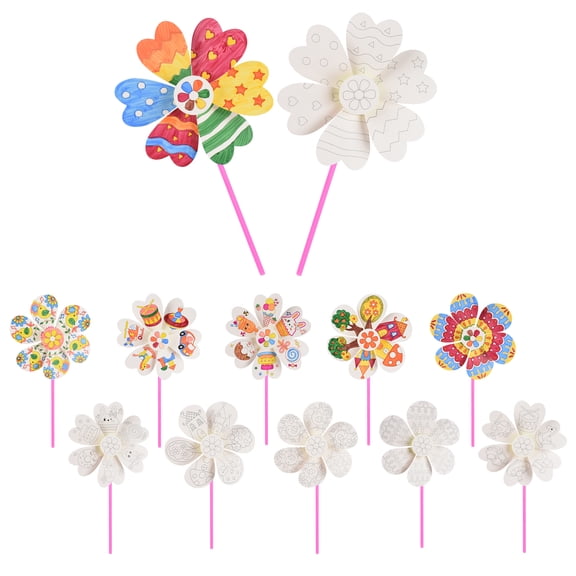 HUIANER 12 Pack DIY Pinwheels Craft, Bulk Summer Pinwheel Craft Kit, Colour Your Own Paper Windmill