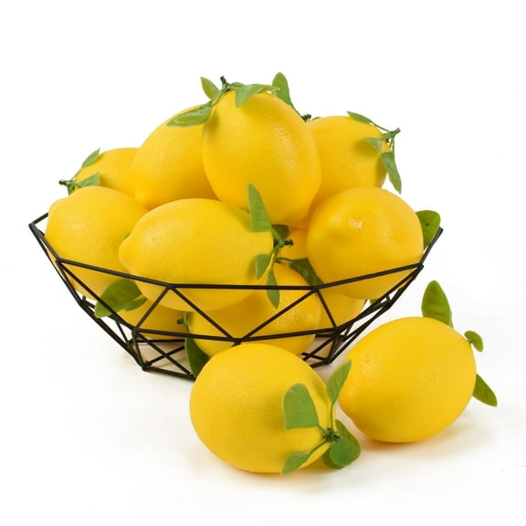 HUIANER 15Pcs Fake Lemons Artificial Foam Lemons with Leaves Lifelike Lemon Artificial Fruit Photography Prop 3.7"x2.6"
