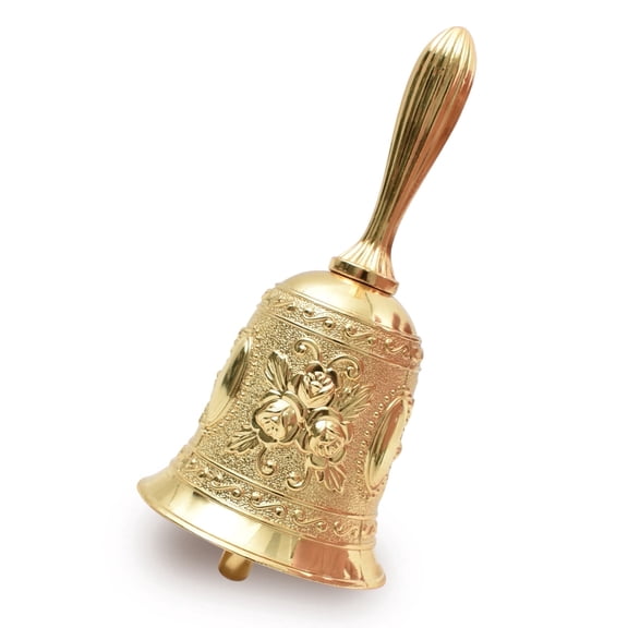 HUIANER 1Pc Hand Bell, Dinner Bell for Inside School Classroom, Gold Retro Hand Bells for Adults, Wedding Bells, Service Bell Call, Vintage Bell, Gold