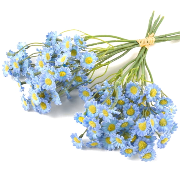 HUIANER 2 Bundles Small Artificial Daisy Flowers Bouquet Faux Silk Tiny Daisy Flowers for Home Garden Vase Decor (Blue)