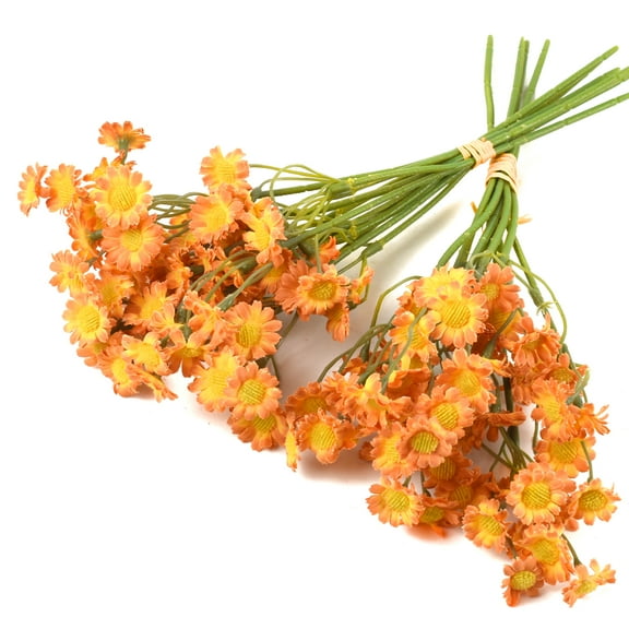 HUIANER 2 Bundles Small Artificial Daisy Flowers Bouquet Faux Silk Tiny Daisy Flowers for Home Garden Vase Decor (Orange)