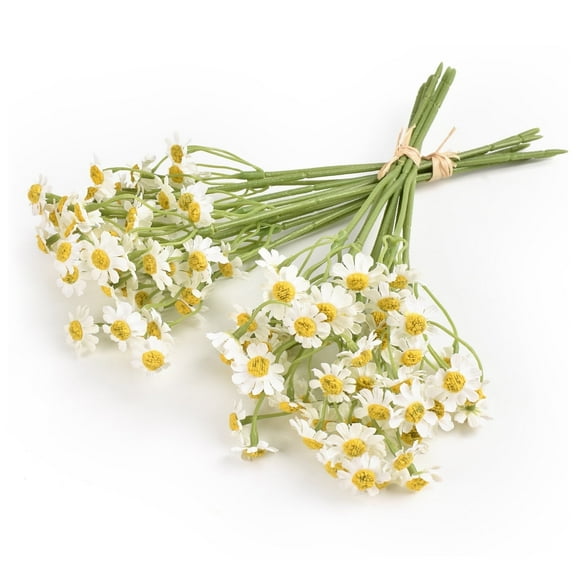 HUIANER 2 Bundles Small Artificial Daisy Flowers Bouquet Faux Silk Tiny Daisy Flowers for Home Garden Vase Decor (White)