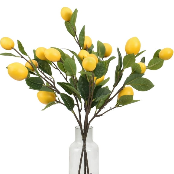 HUIANER 26inch Simulation Artificial Lemon Branches Fake Fruit Yellow Decoration for Home DIY Flower Arrangement Photography Props, Pack of 3