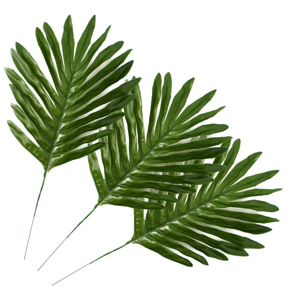 HUIANER 30Pcs Faux Palm Leaves with Stems Artificial Tropical Plant Safari Leaves Hawaiian Party Suppliers Jungle Beach Birthday Leave Table Decorations
