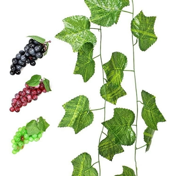HUIANER 3Pcs Artificial Grapes and 2Pcs Artificial Leaf Vines Lifelike Fruits Home Decorative For Wedding Party Decor