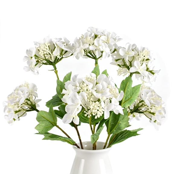 3 Pack White Artificial Hydrangea Stems 18.8 Inch Real Touch Silk Faux Flowers, Floral Arrangement for Wedding Table Centerpiece Home Mantel Party Decor
