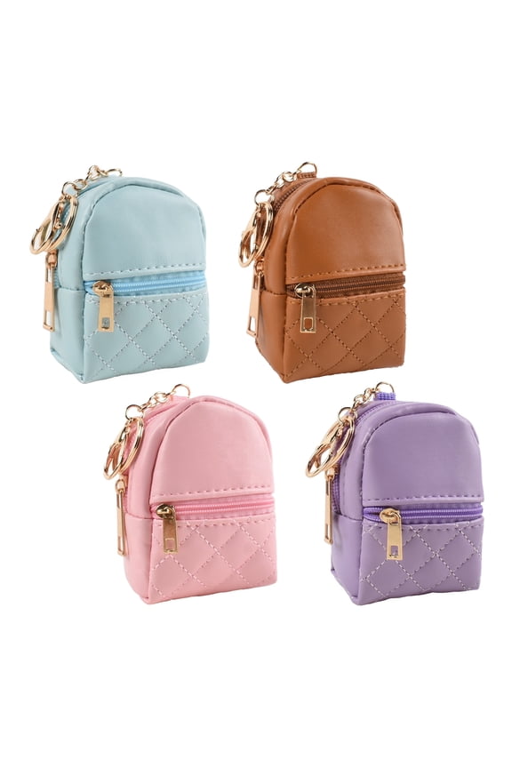 4Pcs Mini Backpack Keychain, Cute Cosmetic Bag for Women Christmas Gifts, PU Leather Key Pocket