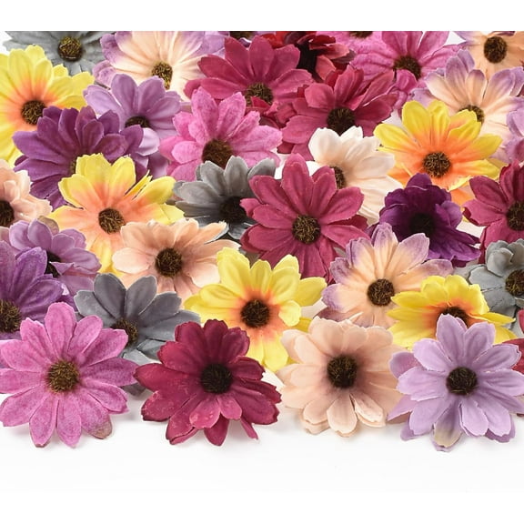 HUIANER 50PCS Artificial Daisy Flower Heads, 7cm Fake Daisy Flowers Head Silk Bulk Flower for Craft Bridal Hair Clips Dress Party Supply Table Decorative (Mix Colour)