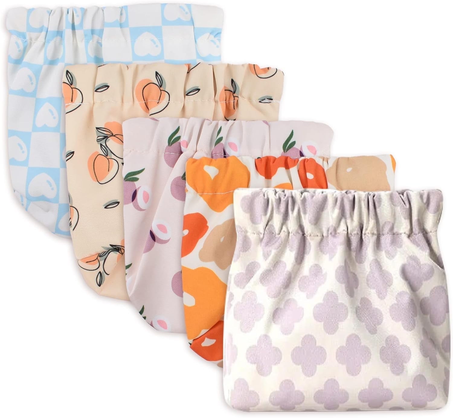 HUIANER 5Pcs Pocket Cosmetic Bag for Purses, oxford cloth Small Makeup Bag Cosmetic Pouch for Women, Portable No Zipper Makeup Pouch Coin Purse Jewelry Pouch